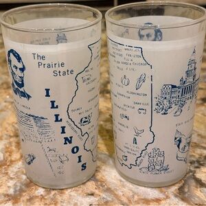 Vintage Illinois Souvenir State Glass Tumblers Hazel-Atlas 1950s-60s (Set of 2)
